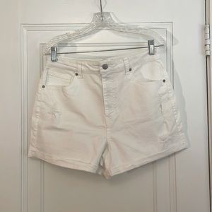 White distressed jean short